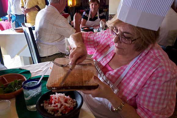 Puerto Valarta - Mexican Cooking Class - Fran chopping
